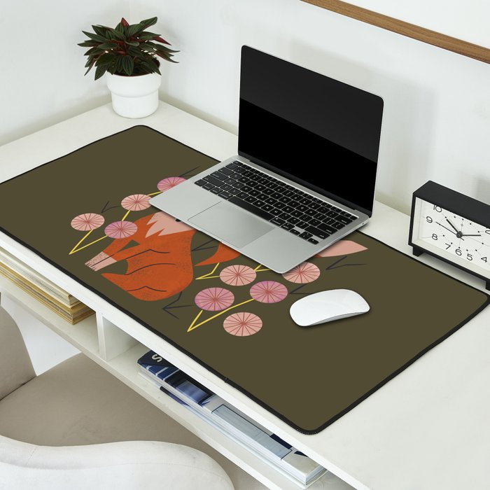 Shy Fox and Wildflowers Desk Mat Gallery Image 2