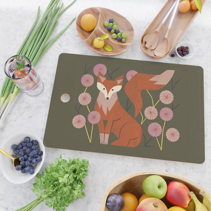 Shy Fox and Wildflowers Cutting Board Gallery Image 2