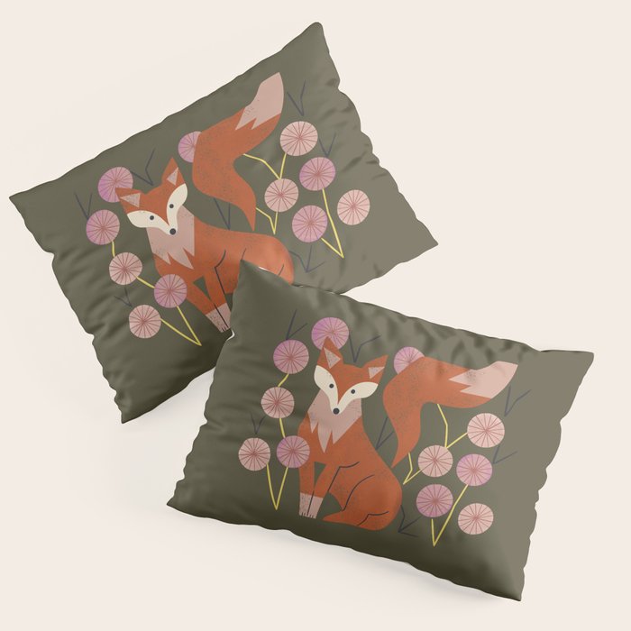 Shy Fox and Wildflowers Pillow Sham Gallery Image 1