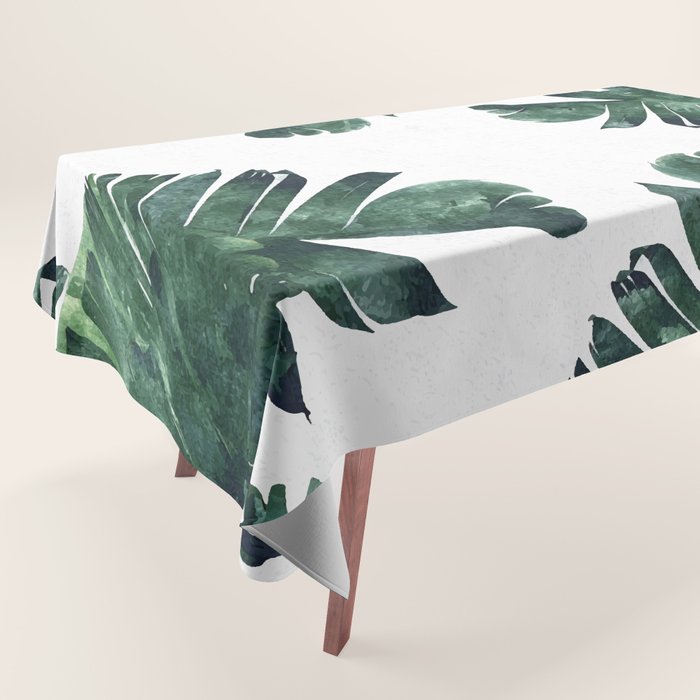 Banana Leaf Watercolor Painting, Tropical Nature Botanical Palm Illustration Bohemian Minimal Luxe Tablecloth Gallery Image 1