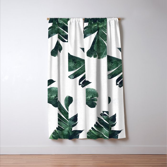 Banana Leaf Watercolor Painting, Tropical Nature Botanical Palm Illustration Bohemian Minimal Luxe Window Curtain Gallery Image 3