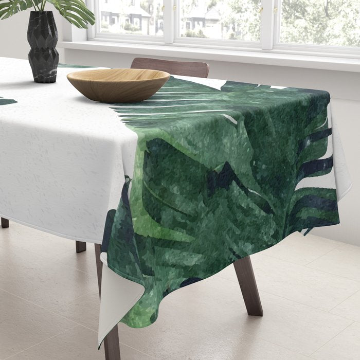 Banana Leaf Watercolor Painting, Tropical Nature Botanical Palm Illustration Bohemian Minimal Luxe Tablecloth Gallery Image 3