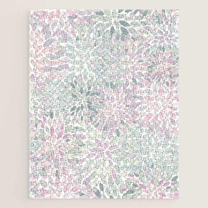 Festive, Floral Prints, Pink and Green, Modern Print Art Jigsaw Puzzle Gallery Image 1