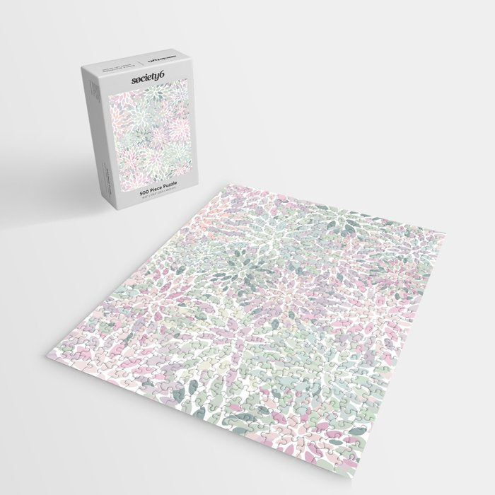 Festive, Floral Prints, Pink and Green, Modern Print Art Jigsaw Puzzle Gallery Image 2