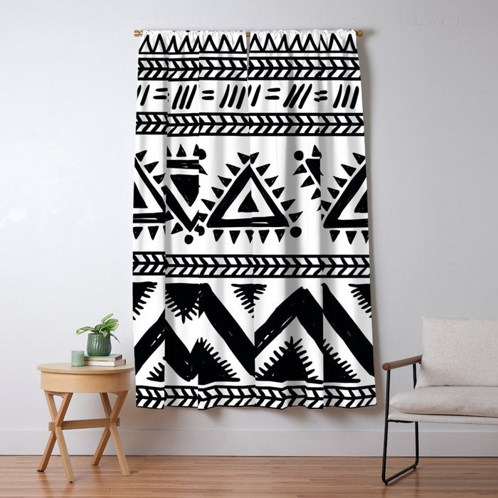 Tribal black and white Window Curtain Gallery Image 5