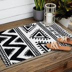 Tribal black and white Outdoor Rug Gallery Image 2