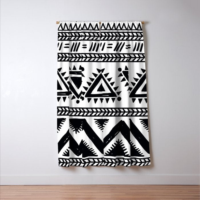 Tribal black and white Window Curtain Gallery Image 3