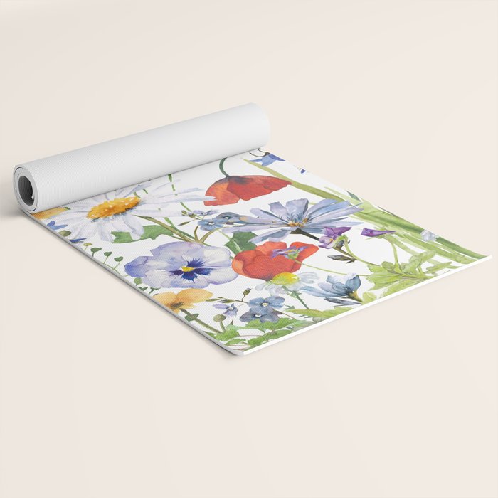 Scandinavian Colorful Midsummer Wildflowers Meadow  Yoga Mat Gallery Image 2
