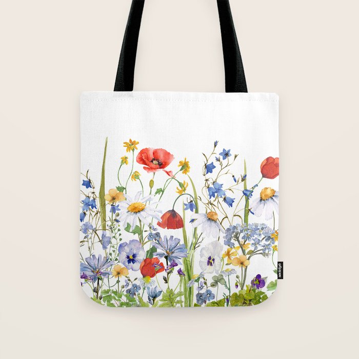 Scandinavian Colorful Midsummer Wildflowers Meadow  Tote Bag Gallery Image 1