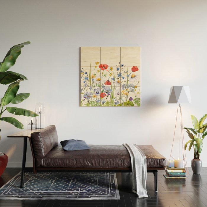 Scandinavian Colorful Midsummer Wildflowers Meadow  Wood Wall Art Gallery Image 2