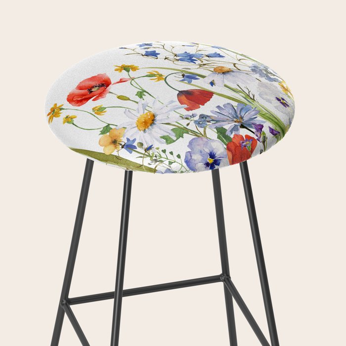 Scandinavian Colorful Midsummer Wildflowers Meadow  Stool Gallery Image 2