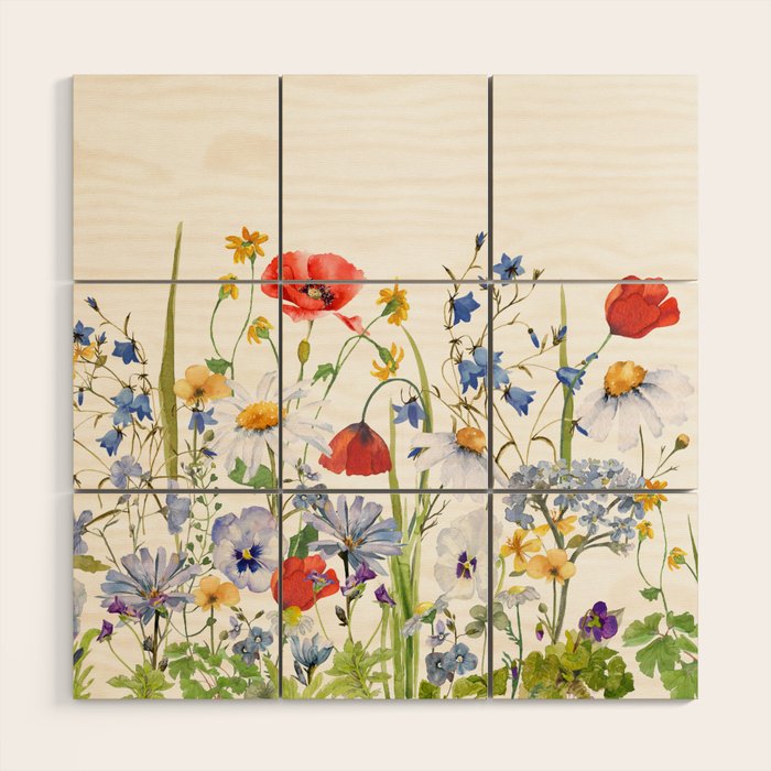 Scandinavian Colorful Midsummer Wildflowers Meadow  Wood Wall Art Gallery Image 1