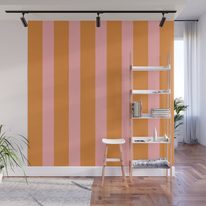 Simple Stripes Pattern - Pink Orange Wall Mural Gallery Image 1