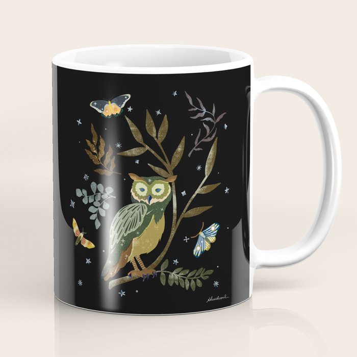 Moonlit Owl and Fluttering Moths Coffee Mug Gallery Image 1