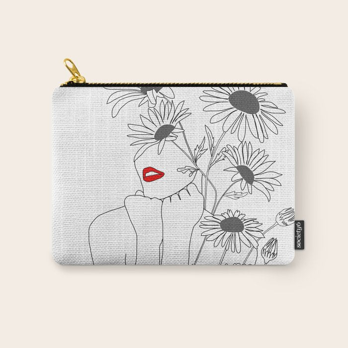 Minimal Line Art Girl with Sunflowers Carry All Pouch Gallery Image 1