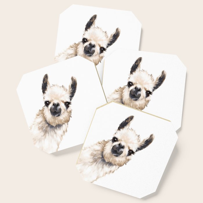 Sneaky Llama White Coaster Gallery Image 1