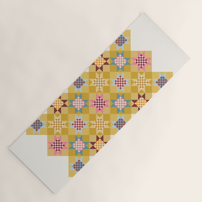 Checkerboard Quilt Shapes - Multicolor Gold Yoga Mat Gallery Image 1
