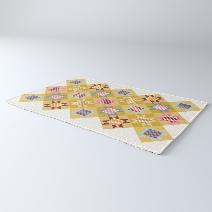 Checkerboard Quilt Shapes - Multicolor Gold Rug Gallery Image 3