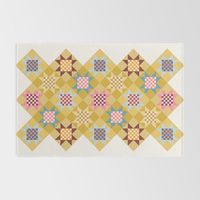 Checkerboard Quilt Shapes - Multicolor Gold Rug Gallery Image 2