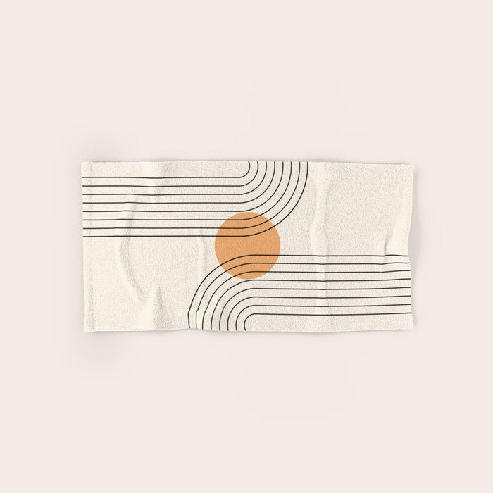 Geometric Lines in Black and Beige 14 (Rainbow and Sun Abstraction) Bath Towel Gallery Image 1