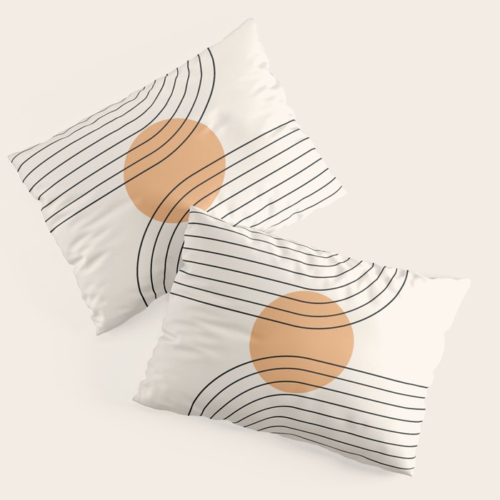 Geometric Lines in Black and Beige 14 (Rainbow and Sun Abstraction) Pillow Sham Gallery Image 3