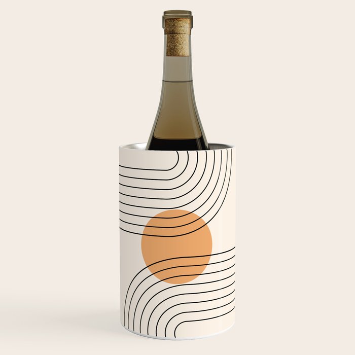 Geometric Lines in Black and Beige 14 (Rainbow and Sun Abstraction) Wine Chiller Gallery Image 1
