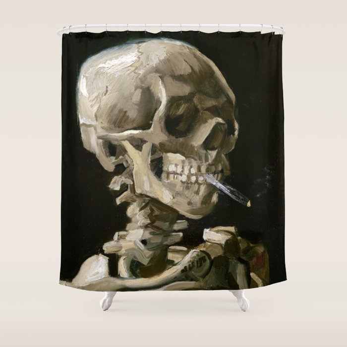 Skeleton with Smoking Cigarette by Vincent Van Gogh Shower Curtain Gallery Image 1