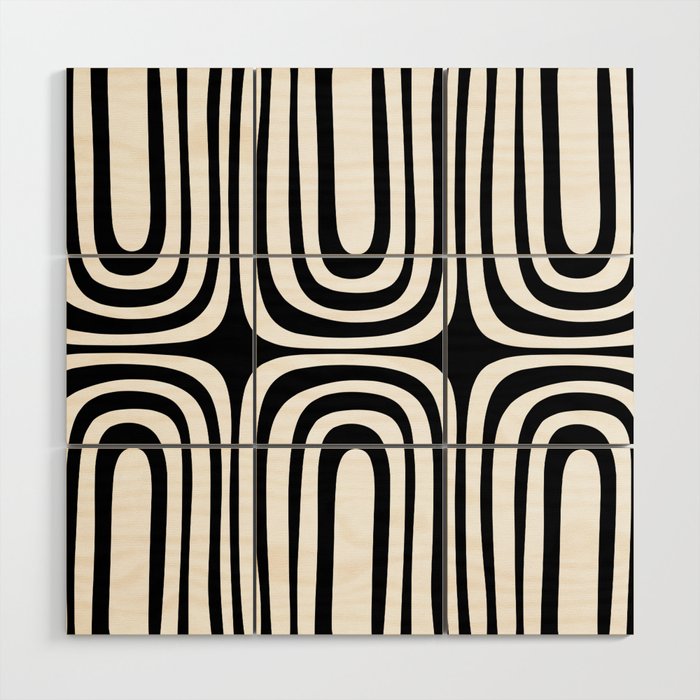 Midcentury Modern Confaab Abstract Pattern in Black and White Wood Wall Art Gallery Image 1