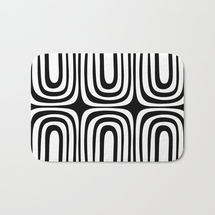 Midcentury Modern Confaab Abstract Pattern in Black and White Bath Mat Gallery Image 1