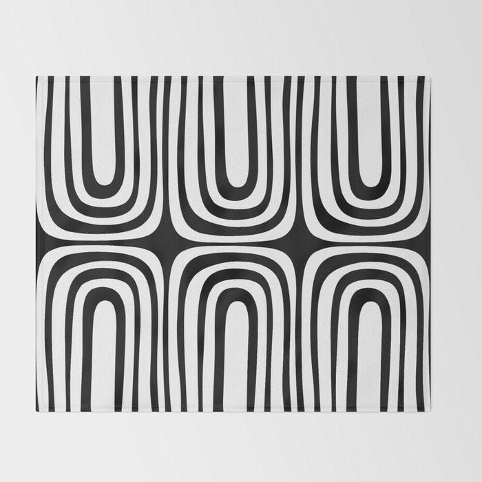 Midcentury Modern Confaab Abstract Pattern in Black and White Throw Blanket Gallery Image 2