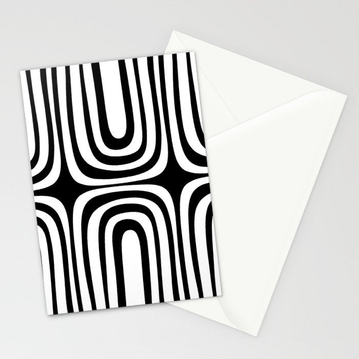 Midcentury Modern Confaab Abstract Pattern in Black and White Stationery Card Gallery Image 2