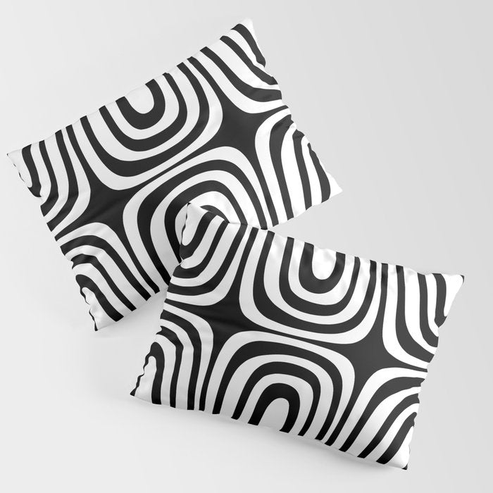 Midcentury Modern Confaab Abstract Pattern in Black and White Pillow Sham Gallery Image 3