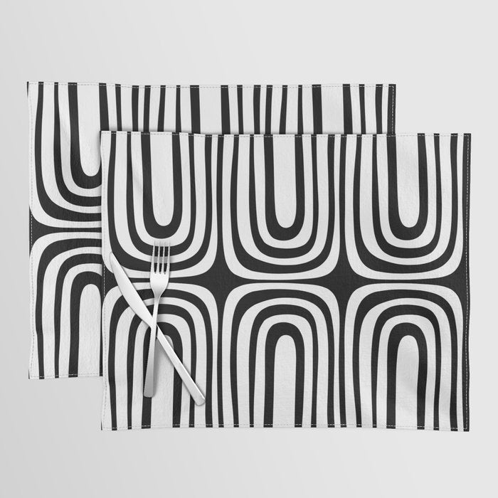 Midcentury Modern Confaab Abstract Pattern in Black and White Placemat Gallery Image 1