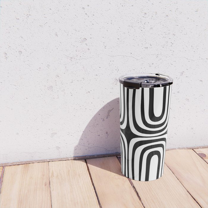 Midcentury Modern Confaab Abstract Pattern in Black and White Travel Mug Gallery Image 4