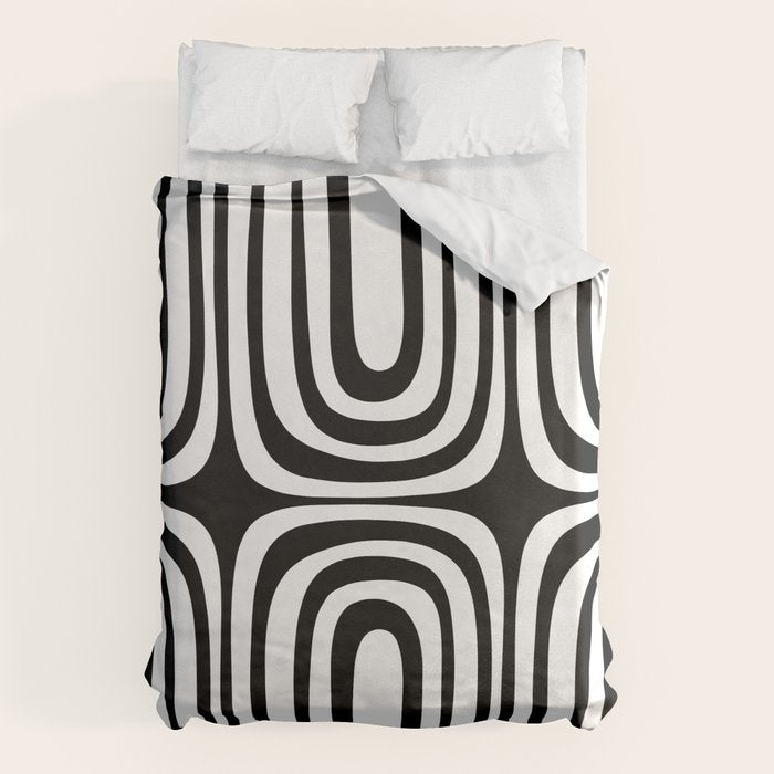 Midcentury Modern Confaab Abstract Pattern in Black and White Duvet Cover Gallery Image 6
