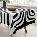 Midcentury Modern Confaab Abstract Pattern in Black and White Tablecloth Gallery Image 3