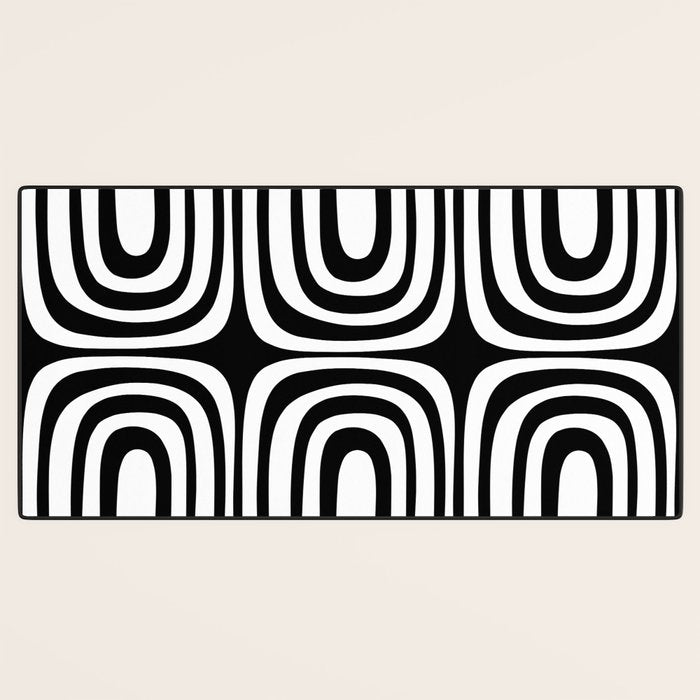 Midcentury Modern Confaab Abstract Pattern in Black and White Desk Mat Gallery Image 3