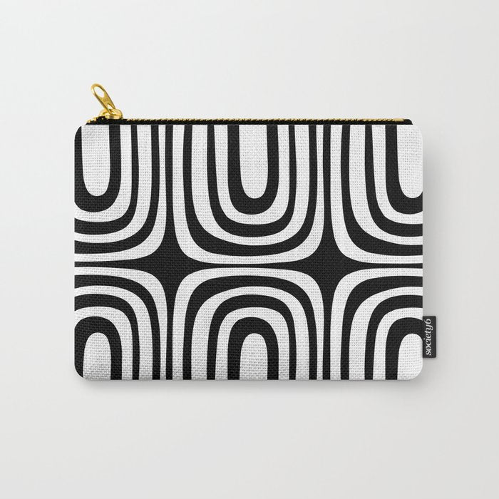 Midcentury Modern Confaab Abstract Pattern in Black and White Carry All Pouch Gallery Image 1