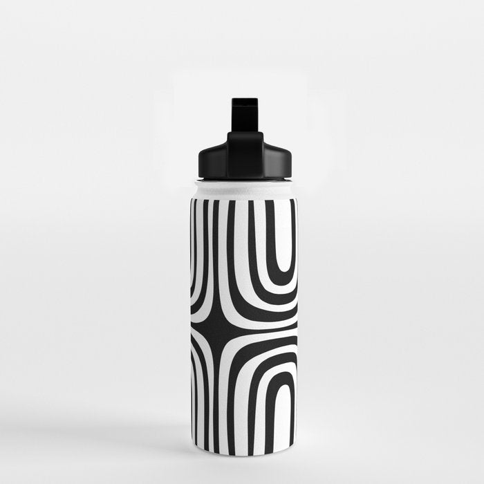 Midcentury Modern Confaab Abstract Pattern in Black and White Water Bottle Gallery Image 2