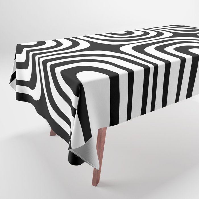 Midcentury Modern Confaab Abstract Pattern in Black and White Tablecloth Gallery Image 1