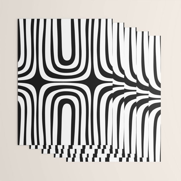 Midcentury Modern Confaab Abstract Pattern in Black and White Wrapping Paper Gallery Image 3
