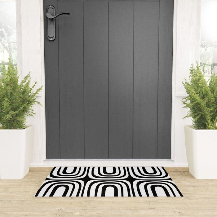 Midcentury Modern Confaab Abstract Pattern in Black and White Welcome Mat Gallery Image 3