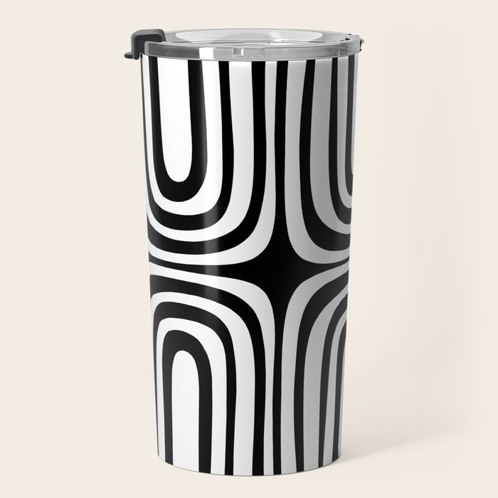 Midcentury Modern Confaab Abstract Pattern in Black and White Travel Mug Gallery Image 3