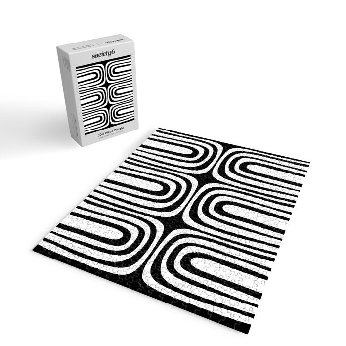 Midcentury Modern Confaab Abstract Pattern in Black and White Jigsaw Puzzle Gallery Image 2