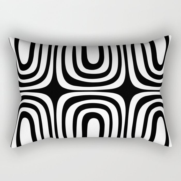 Midcentury Modern Confaab Abstract Pattern in Black and White Rectangular Pillow Gallery Image 2