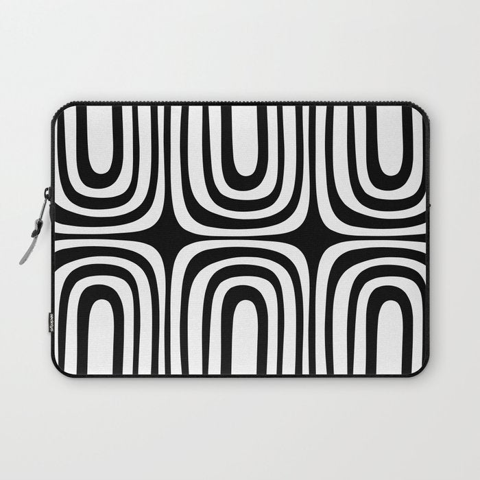 Midcentury Modern Confaab Abstract Pattern in Black and White Laptop Sleeve Gallery Image 1