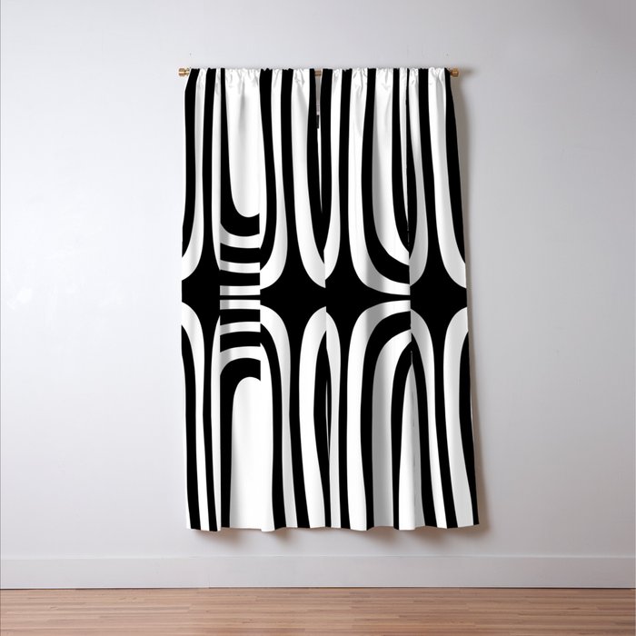 Midcentury Modern Confaab Abstract Pattern in Black and White Window Curtain Gallery Image 3