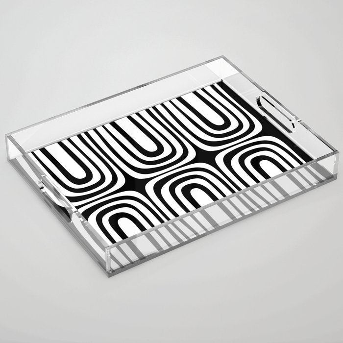 Midcentury Modern Confaab Abstract Pattern in Black and White Acrylic Tray Gallery Image 1