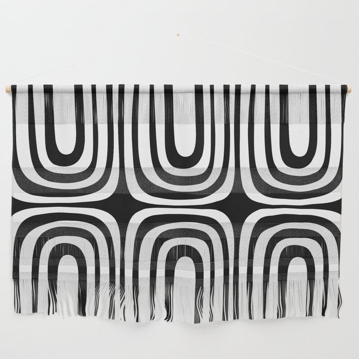 Midcentury Modern Confaab Abstract Pattern in Black and White Wall Hanging Gallery Image 1