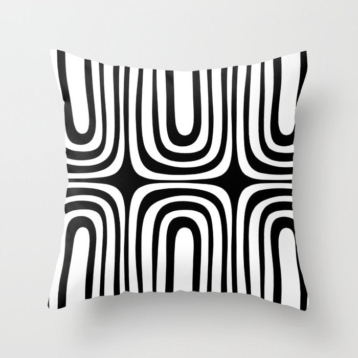 Midcentury Modern Confaab Abstract Pattern in Black and White Throw Pillow Gallery Image 1